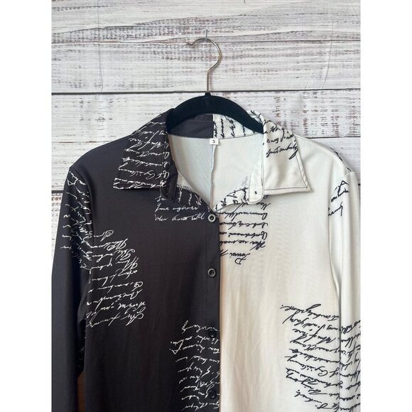 BLOUSE LONG SLEEVE BUTTON DOWN STATEMENT DRESS BLOUSE - Picture 7 of 12